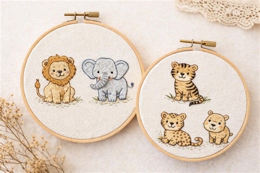 Cute Animal Stick and Stitch Embroidery Patterns | Printable PDF | Easy Hand Embroidery | 3 Page Set (PDF Download) - Etsy