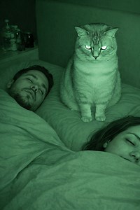 Every night I woke up with the feeling that our cat was carefully watching me and my husband, and it felt frightening 😨 At some point, I installed a camera to understand what was happening in the room at night while we were asleep. What I saw on the recording filled me with real horror 😱😲 Our cat had always slept in our bedroom, on her bed by the wall. She was calm, intelligent, never bothered us, and was hardly active at night. That’s why I didn’t notice right away that something in her beha