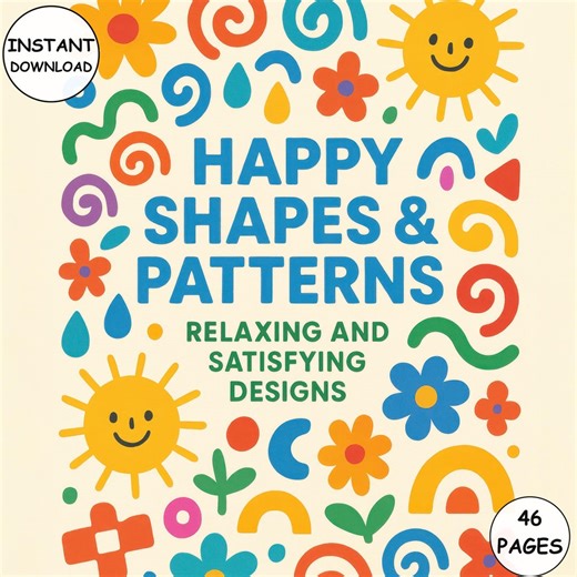 Patterns and Shapes Coloring Book 46 Bold & Easy Pages PDF Instant Download Cute Geometric Coloring for Kids and Adults - Etsy