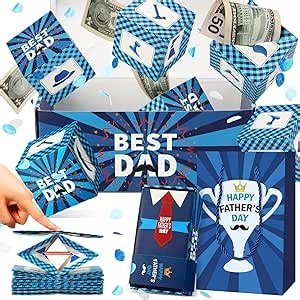 AmazingSpark Happy Father's Day Surprise Gift Box Explosion for Money DIY Folding Bouncing Pop out Exploding Present Box Cash Explosion Money Gift Idea for Dad Men Birthday Party Favor Supplies