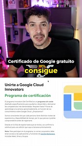midudev • Miguel Ángel Durán on Instagram: "¡Certificado sin coste de Google para Programadores y DevOps! Es oficial de Google y el registro está abierto hasta el 17 de julio. Es parte de su programa de Cloud Innovators, diseñado específicamente para ayudarte a desarrollar y demostrar las competencias más demandadas. Tienes 4 certificados disponibles para elegir si te aprueban tu registro. Y tienes clases semanales con tutores reales. ¡Una oportunidad única para conseguir certificarte con Google