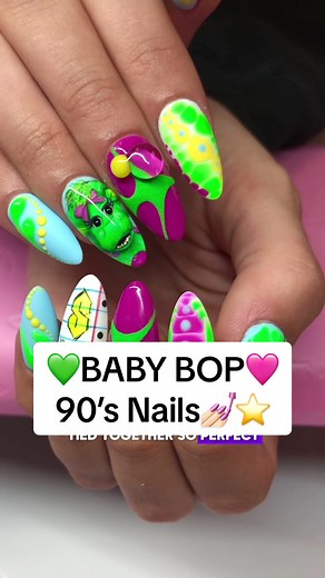 Matching Barney and Baby Bop Nails with My Sister