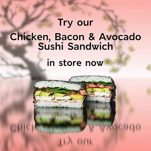 Our new sushi sandwich is changing the way your lunches roll! Chicken, avocado and bacon layered between sushi rice and seaweed with a tangy yuzu mayonnaise – it's the perfect al desko lunch: no chopsticks necessary. #MyMarksFave | Marks and Spencer