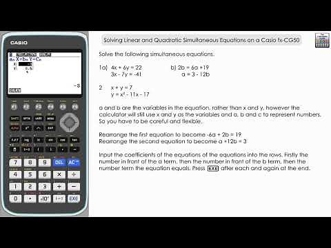 Solving Linear & Quadratic Simultaneous Equations On A Casio fx-CG50 Graphical Calculator | Graphing