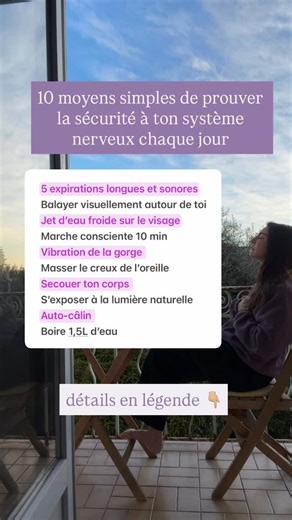 Lilie Masson | Thérapeute Anxiété & Système nerveux on Instagram: "📌 Enregistre et intègre-les dès aujourd’hui Ton corps ne comprend pas les mots mais les signaux physiques de sécurité. Voici comment utiliser la Théorie Polyvagale concrètement pour sortir du mode survie durablement : 🛠 Comment pratiquer ? 🌱 5 expirations longues : Inspire par le nez et expire par la bouche comme dans une paille, le plus lentement possible. 🌱 Balayage visuel : Tourne la tête lentement de gauche à droite pour