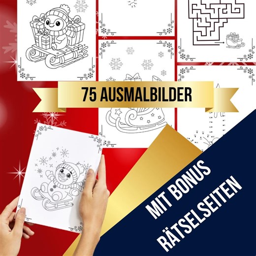 75 Festive Coloring Pages With 25 Bonus Puzzle Pages – Creative Christmas Moments for Children, Kindergarten or School - Etsy