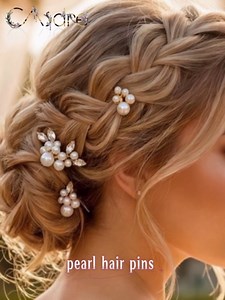 CASDRE Pearl Bride Wedding Hair Pins Gold Crystal Hair Pieces Accessories (Pack of 3) (Gold)