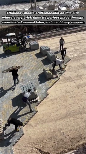 Skilled Team Creating Beautiful Patterns With Durable Paving Bricks