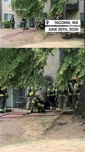 The moment a building explodes as firefighters enter