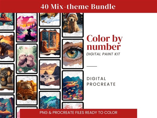 40 Color by Number BOOK: 40 Mix-theme Coloring Pages for Digital Paint (PNG & Procreate Files) - Etsy