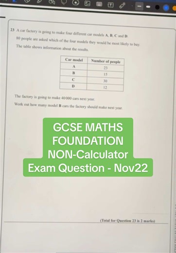 GCSE Maths Foundation Non-Calculator Exam November 2022