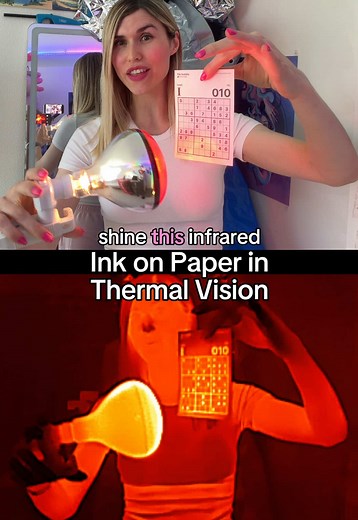 Black ink absorbs more infrared light from the heat lamp than white paper, making it heat up more and glow for the thermal camera. #ivydoll #science #thermalcamera