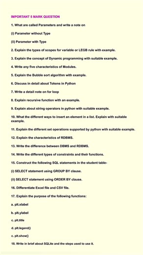 12th Computer Science / Last Minute Very Important 2M, 3M, 5M, Half Yearly Exam 2025