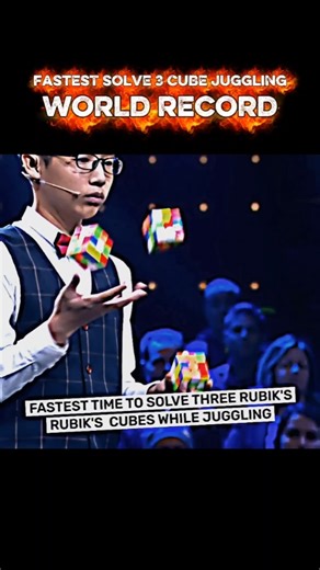 QUE JIANYU (CHINA)🔥FASTEST 3 CUBE JUGGLING SOLVE ⏱️ 5:02.43 😱| WORLD RECORD 🤯 #rubikscube #juggling