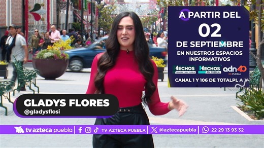 Regresa a las pantallas de TV Azteca Gladys Flores con lo mejor de los espectáculos 🎤 y la información completa del clima⛅️, acompáñala a partir de este lunes 2 de septiembre por el canal 1 y 106 de #Totalplay 📺💥 | TV Azteca Puebla