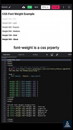 css font weight property | font weight in css #css #html #frontend #shortsyoutube | Code Alchemy