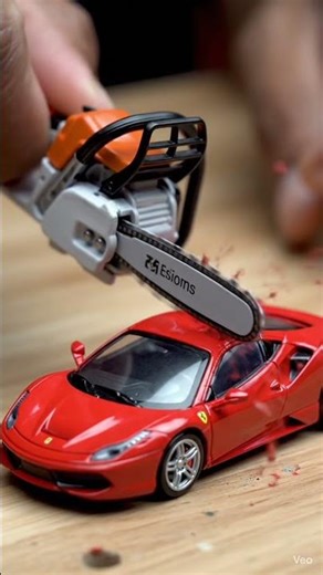 Ultra‑Tiny Chainsaw vs Ferrari | Mini Supercar Cut#asmr