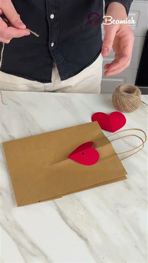 DIY Paper Heart Gift Bag 🎁💛 #cute #paperbag #gift #heartcraft