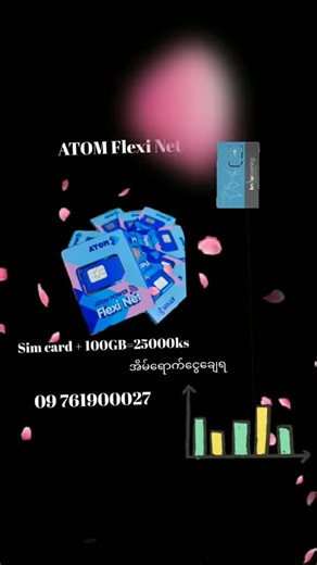 Atom Power Flexinet Data SIM Card (ကဒ်အပါ 100 GB ) ကို 25000 ကျပ် ထဲနဲ့ သက်သက်သာသာလေးအသုံးပြုကြမယ်။ ☑️ Location lock ဖြစ်တာကြောင့် location ထားတဲ့နေရာမှာပဲ အသုံးပြုလို့ရပါ့မယ်ရှင့်။ ☑️. ATOM 4G Internet မိတဲ့နေရာတိုင်းမာထည့်သွင်းအသုံးပြုလို့ရပါတယ်။ (အခြား နှစ်သက်ရာ စက်များထဲလည်း ထည့်သွင်းအသုံးပြုလို့ ရပါတယ်) ☑️ 100 GB ကရက် 30 သက်တမ်းဆိုပေမယ့် သုံးမကုန်လို့ နောက်လထိ Data Carry ယူမယ်ဆိုရင်တော့ 2 ရက်လောက်ကြိုတင်သက်တမ်းတိုးပီး လက်ကျန်ဒေတာတွေကိုပါ ပေါင်းယူသွားလို့ရပါတယ်။ (1 Gb ကို 250 ကျပ်လောက်နဲ့သုံ