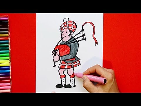 How to draw a cartoon Bagpiper