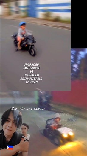 Upgraded Mini R3 Motorbike vs Rechargeable Toy Car for Kids 12V to 24V (c) Rider Kikomi & Takumi