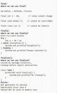 Difference between final, finally and finalize.