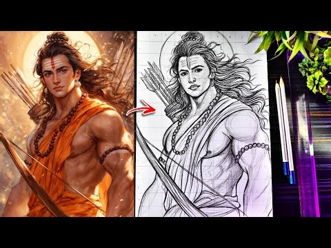 How To Draw Lord Ram Ji In Anime Style, Shree Ram Drawing With Grid Method, Step By Step