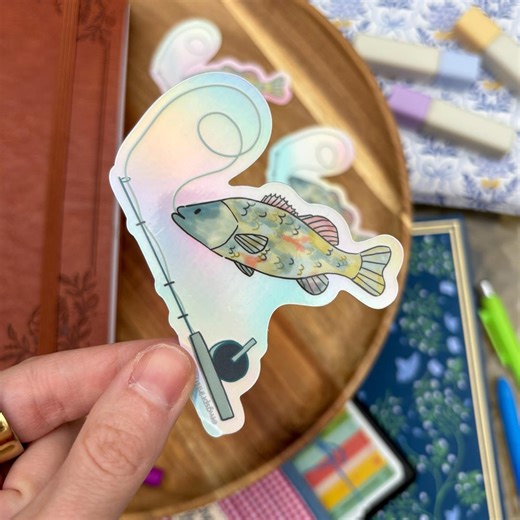 Fishing Pole Sticker, Catch of the Day Decal, Fishing Sticker, Rainbow Fish Sticker - Etsy
