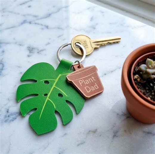 Monstera Leaf Keychain With Pot Charm – Layered Vegan Leather Plant Accessory - Etsy