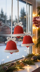 Free pattern link 👉 https://punqa.com/free-hanging-christmas-bells-crochet-pattern/ | Punqa