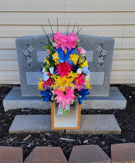 Pink Yellow Blue Cemetery Vase Styrofoam Insert-side Headstone Vase-vase Flowers-attached Grave Vase-spring Memorial Flowers - Etsy