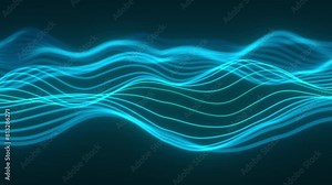 Wavy abstract blue neon lines