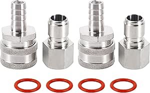 MRbrew Quick Disconnect Set, 304 Stainless Steel 1/2 FPT Male Thread Disconnect 1/2'' Barb Female Brewing Connector Kit Quick Disconnect for Ball Valve & Wort Beer Pumps & Wort Chiller Hose Fitting
