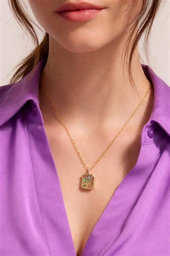 Gold Glass Locket Necklace, Rectangle Memory Charm Pendant, Pavé Bail Keepsake - Etsy