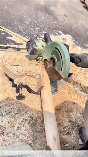 The circular saw cuts and shapes the wood in one pass, creating a pointed end like this.
