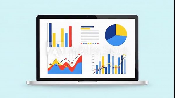 Dynamic Data Visualization: Laptop Displaying Animated Business Charts & Graphs
