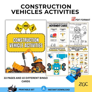 Construction Vehicle Printable Activities for Preschool | Learning Worksheets