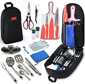 Camping Gear, Cooking Set, 21pcs Accessories Cooking, Kitchen Camp & Organizer, Utensil Equipment, Tools Stuff Black