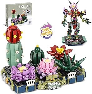 Succulent & Demodog Building Set, 2 in 1 Mecha Robot Building Block Set Compatible with Lego Flowers, Creative Gift for Adults and Kids (578 Pcs)