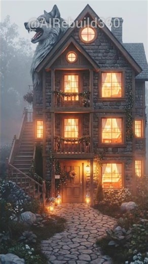 An AI-Crafted Magical Guest House Made from the Fox’s Apple” ✨ 🐺 #shorts