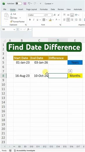 Calculate Difference Between Dates in Excel #ExcelTutoring