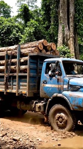 Logging Truck Submerged in Deep Mud