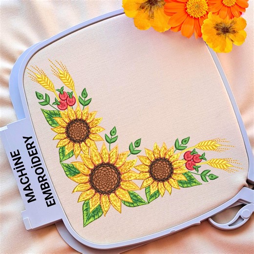Corner Sunflower Embroidery Design Farmhouse Floral Machine Pattern 4x4 Hoop Included 10 Sizes - Etsy