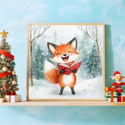Roter Fuchs Art Print, Kinderzimmer Poster, Babys erstes Weihnachtsandenken, Winterwunderland-Babypartygeschenk - Etsy.de