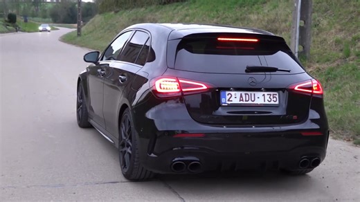 Mercedes AMG A45S launches hard on a quiet country road