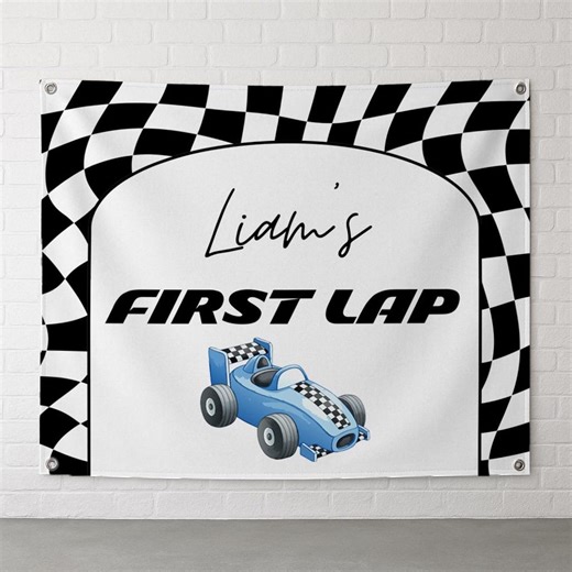 First Birthday Banner, Race Car Birthday, First Lap Bday Decor, Custom Backdrop - Etsy