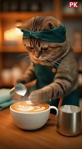 Cat Barista Creates Amazing Latte Art ☕🐱 | AI Coffee Magic #cat #trending #cuteanimals #baristasto