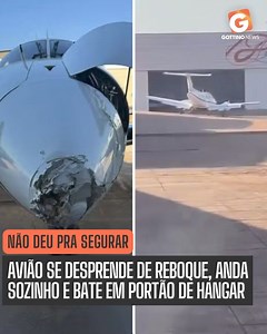 👉✈️Um avião Embraer Xingu EMB-121 foi flagrado em movimento sem piloto no Aeródromo Nacional de Aviação, em Goiânia, na última quarta-feira (14). As imagens, capturadas por câmeras de segurança e por pessoas no local, mostram a aeronave se deslocando sozinha pela pista, atravessando um canteiro de terra e colidindo com o portão de um hangar. Alguns homens tentam correr para parar a aeronave, mas não conseguem evitar a batida a tempo. Segundo a administração do aeródromo, o incidente ocorreu apó