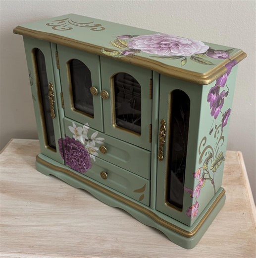 Upcycled Jewelry Box, Tabletop, Large Jewelry Box, Green, Sage, Floral, Hand Painted, Vintage, French Country, Shabby Chic, Gift for Her - Etsy