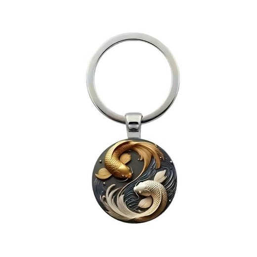 Yin and Yang Koi Fish Men's Round Glass Keychain Anniversary Gift Accessory - Etsy